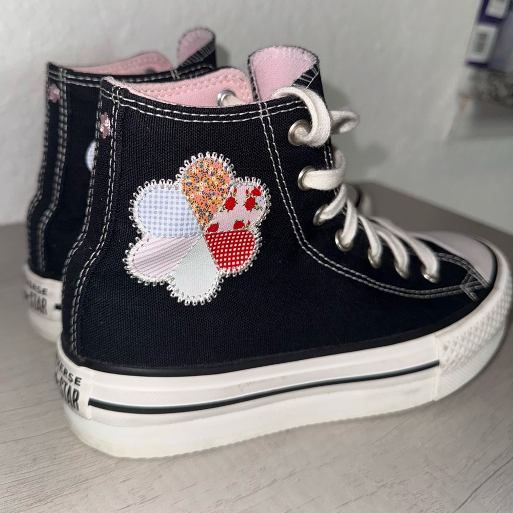 Converse Black High-Top Sneakers with Floral Embellishment